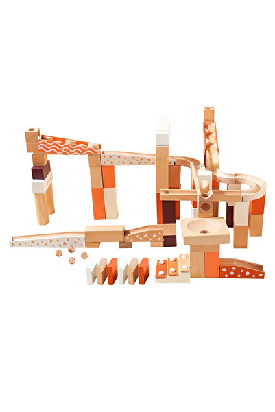 ONSHINE Set de constructie Marble Run din lemn cu bile din sticla, 80 piese, ...