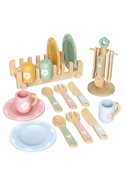 Toyska Joc de rol Montessori din lemn Vesela Bucatarie cu accesorii, 22 piese...