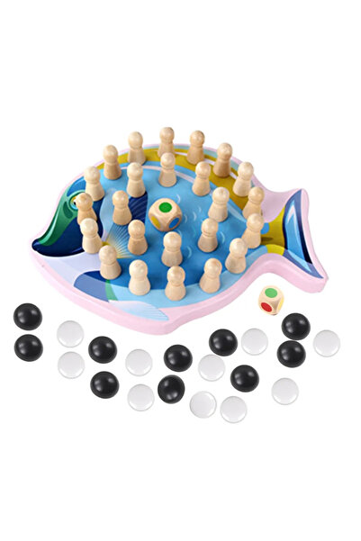 Toyska Joc Memorie si Sah din lemn 2 in 1, Memory Chess Peste, multicolor