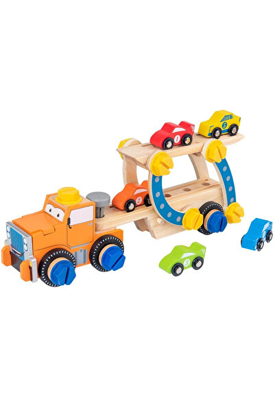 Toyska Camion din lemn demontabil cu platforma si masinute, multicolor