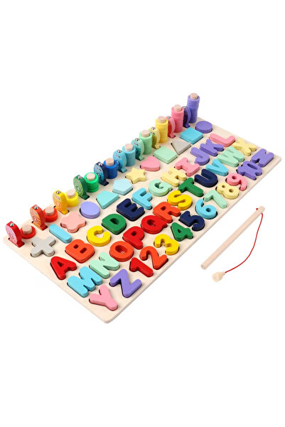 Toyska Joc educativ Logaritmic din lemn 4 in 1, Pescuit magnetic, Litere, Cif...