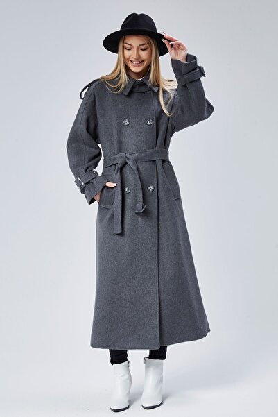 Bolivente Kuşaklı Oversize Kaşe Kaban