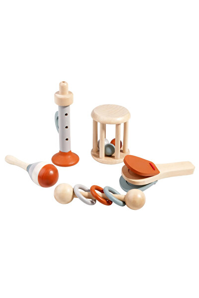 Toyska Set 5 Instrumente muzicale educative din lemn, pastel