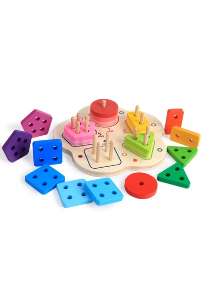 Toyska Sortator Montessori 5 coloane forme geometrice si cifre, multicolor