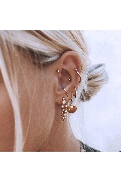 Heppii Gold Renk Cerrahi Çelik Spiral Piercing Kulak Dudak Burun Kaş Kıvrımlı Piercing