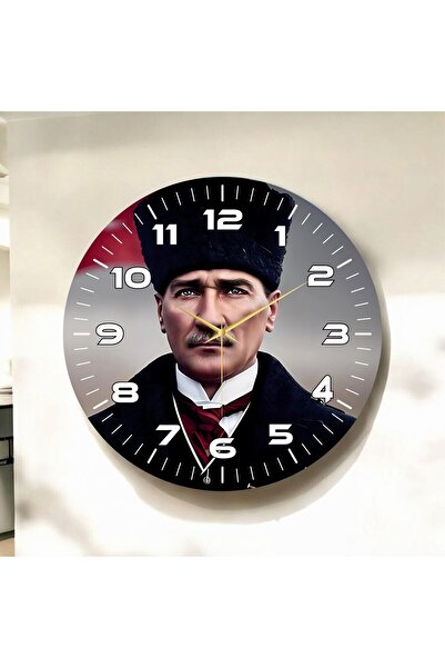 AA Shop Renkli Baskı Atatürk Desenli Sayılı Öğretmen Yılbaşı Hediyelik Ahşap Sessiz Tablo Duvar Saati 45cm