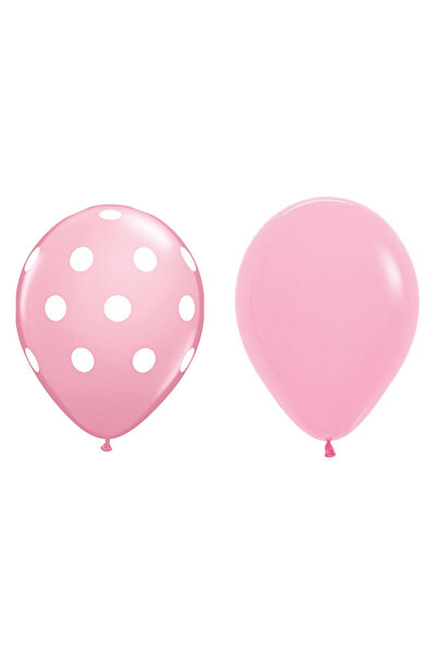 Toyska Set 10 Baloane din Latex, Model Party cu Buline si Simple, 30 cm, Roz