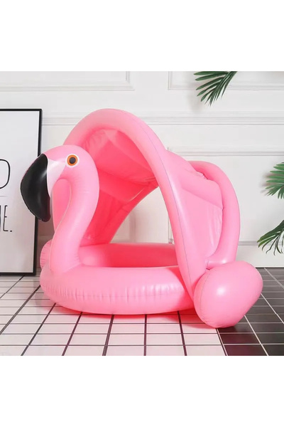 Toyska Inflatable boat ring with removable sunshade and child support, Flamingo, multicolor