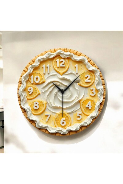 Colorful Printing Cake Lemon Patterned Numbered Christmas Gift Wooden Silent Table Wall Clock