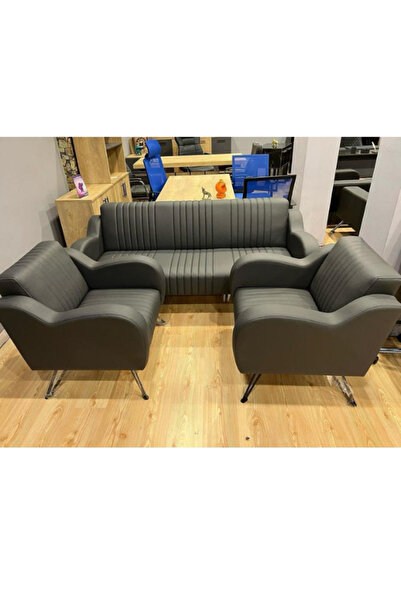 ENG OFİS MOBİLYALARI DEFNE DERİ 3+1+1 OFİS OTURMA GRUBU ANTRASİT