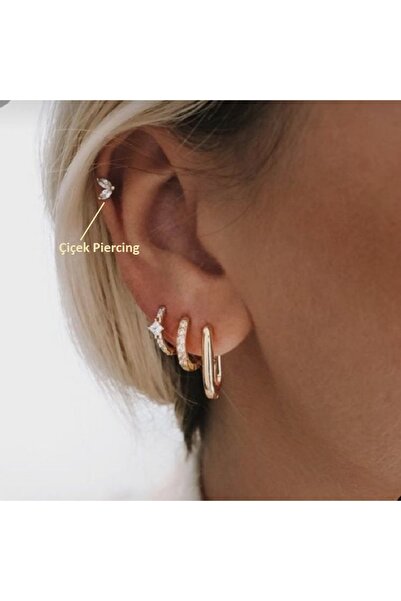 Heppii Cerrahi Çelik Çiçek Tragus Piercing Helix Kıkırdak Anti Helix Gold Renk
