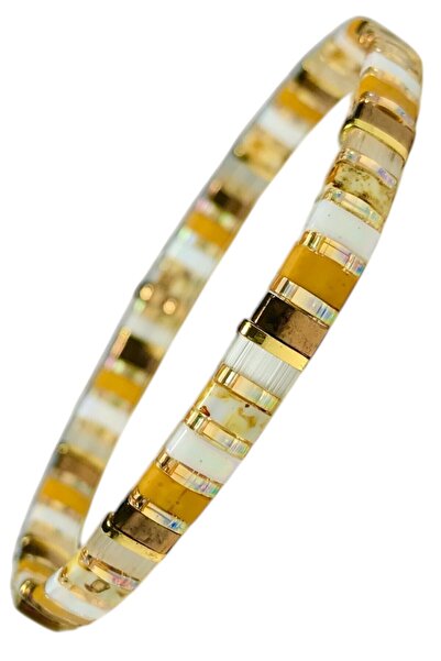 NAZLI TAKILAR سوار نسائي مصنوع يدويًا من خرز ميوكي تيلا الزجاجي المرن باللون ...