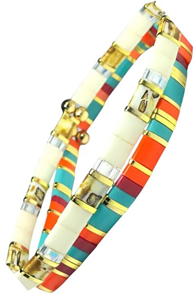 NAZLI TAKILAR مجموعة من سوارين مرنين مصنوعين يدويًا من خرز زجاجي ميوكي تيلا ب...