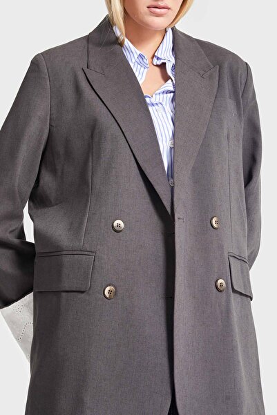 its basic Kadın Antrasit Renk Süper Bol Kesim Kruvaze Düğmeli Tasarım Oversize Ceket