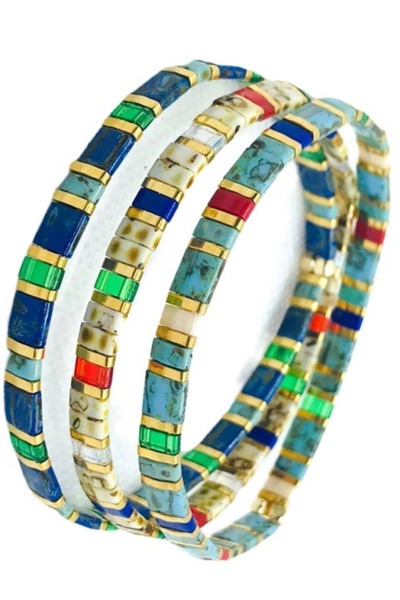 NAZLI TAKILAR مجموعة من 3 أساور بيكاسو ملونة من ميوكي تيلا - مصنوعة يدويًا، ت...