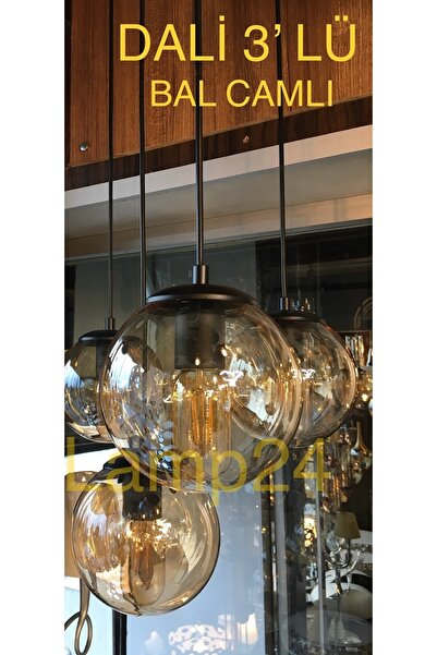 Lamp24 DALİ 3’Lİ BAL GLOP CAMLI SARKIT AVİZE
