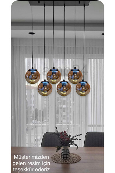 Lamp24 DALİ SERİSİ BAL CAMLI 6’LI YEMEK MASASI AVİZESİ -
