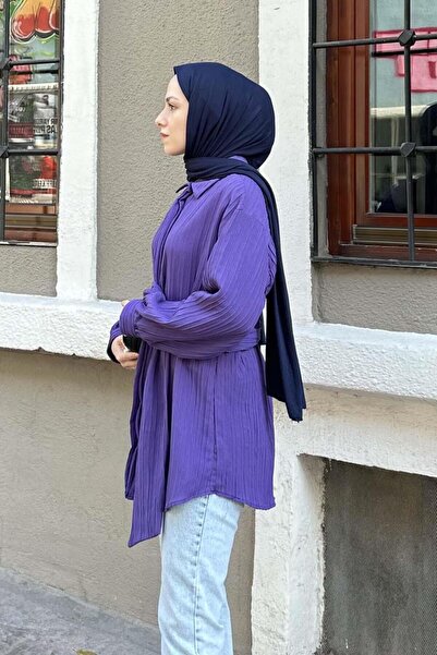 lamelif Tunic Shirt with Tie at the Waist Purple