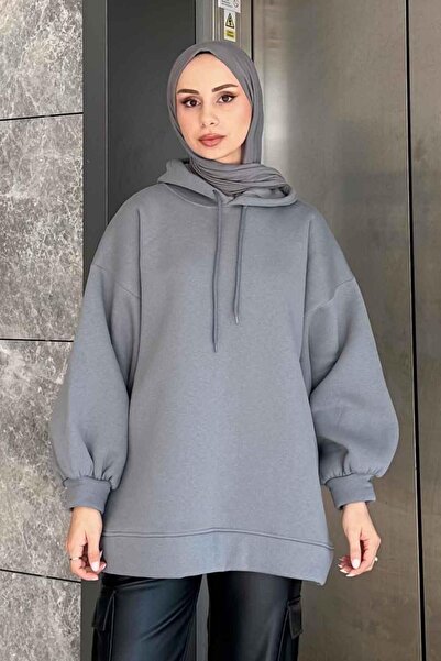 lamelif Hanorac cu mâneci cu balon cu trei fire, afumat