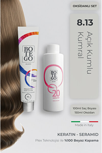 botegohair Profesyonel Krem Saç Boyası - 8.13 Küllü Altın Kumlu Kumral 100 ml...