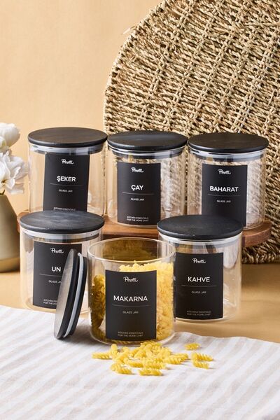 Perotti Lawson 6 Lı Akasya Kapak Cam Kavanoz 750 ml 10x10 cm 16 Adet Etiket H...