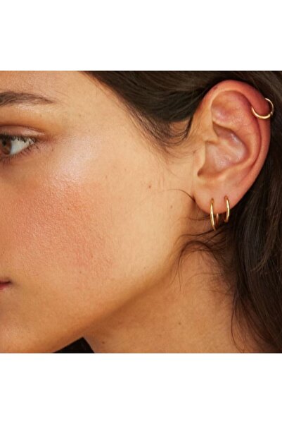 Heppii 12 mm Gold Cerrahi Çelik Düz Halka Helix Piercing Lob Kıkırdak Rook Daith Conch