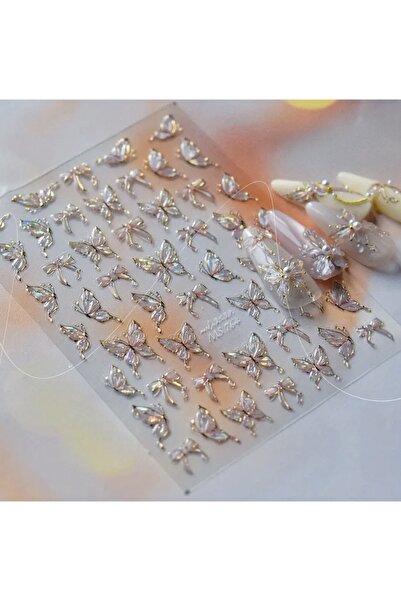 AEÇTASARIM Parlayan Dokulu Jel Kelebek Tırnak Süsleme Stickerı, Nail Art Süslemeleri