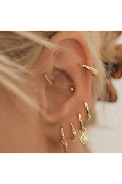 Heppii 10 mm Gold Cerrahi Çelik Düz Halka Helix Piercing Lob Kıkırdak Rook Daith Conch