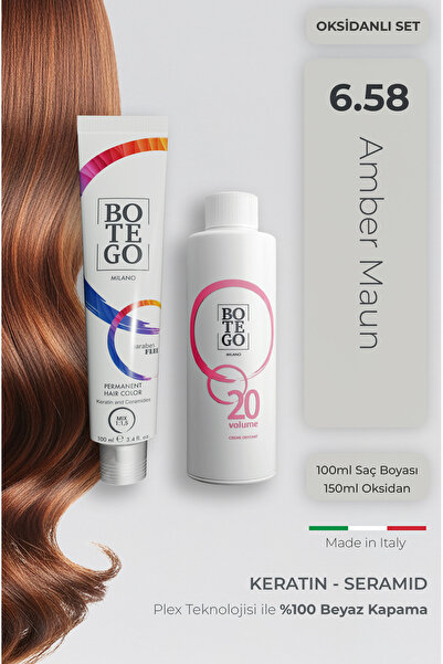 botegohair Botego Profesyonel Saç Boyası 100 ml Kalıcı Krem Boya - 6.58 Akaju...