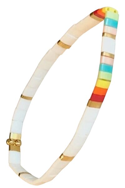 NAZLI TAKILAR سوار تيلا أبيض اللون قابل للتمدد