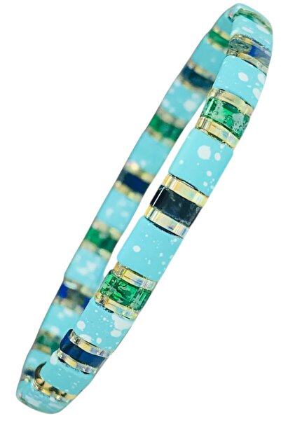 NAZLI TAKILAR Turkuaz Renkli El Yapımı Hematit ve Miyuki Tila Cam Boncuklu El...