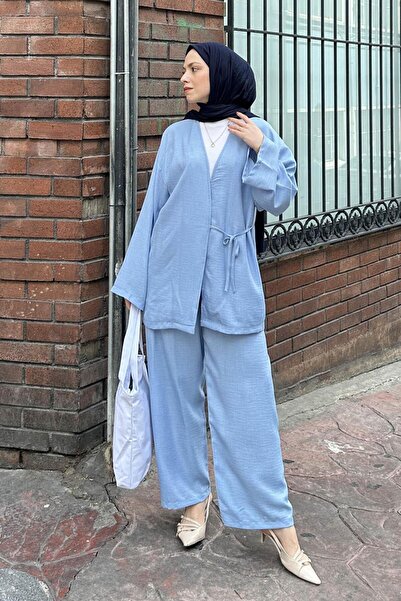 lamelif Set kimono hijab cu detaliu de legare albastru