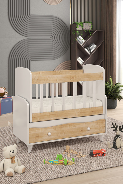 BANANA BABY MODİMOB YATAK HEDİYELİ Meşe Sallanır Sabitlenebilir Anne Yanı Çekmeceli Beşik