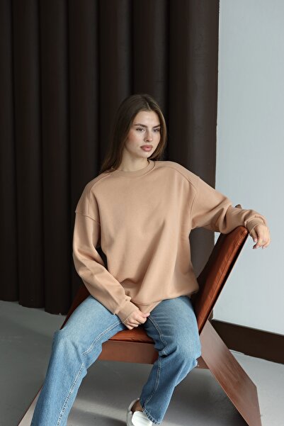 FEHUBLOOM Milk Brown Soft Textured Oversize Sweatshirt