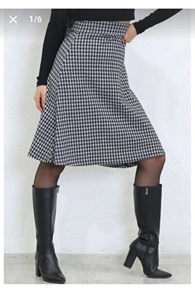 MODA CAN ZEHRA تنورة ميدي بنقش مربعات