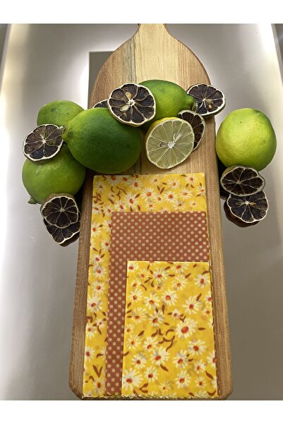 Home Daisy Patterned Reusable Natural Beeswax (Beeswax) Food Storage Cloth Set of 3
