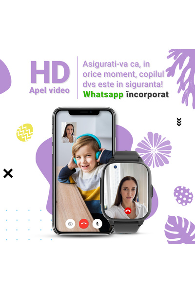 Wingereich Ceas Smartwatch pentru Copii, 4G, Localizare GPS, Apel Video HD și WhatsApp