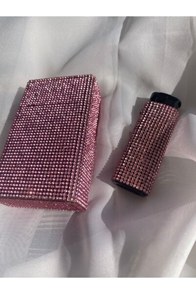 Zey Desing Pudra Pembe Slim Kısa Sigara Kutusu ve Çakmak Takımı