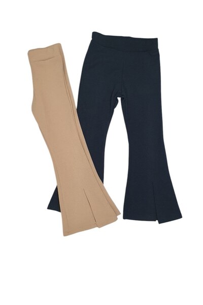 asiltr Kız Çocuk Rahat Kalıp İspanyol Paça Pantolon siyah renk