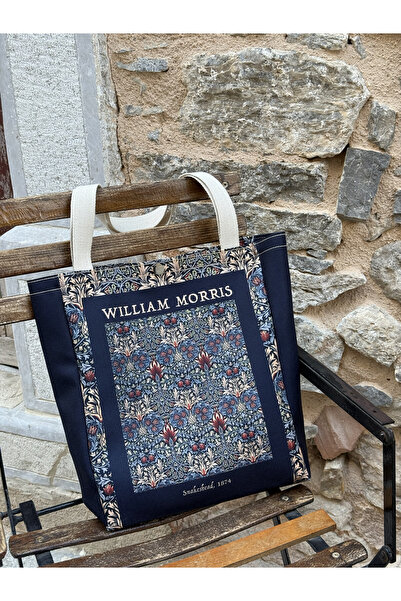 pamukcanta William Morris Kanvas Bez Çanta Yıkanabilir Metal Çıtçıtlı Cepli