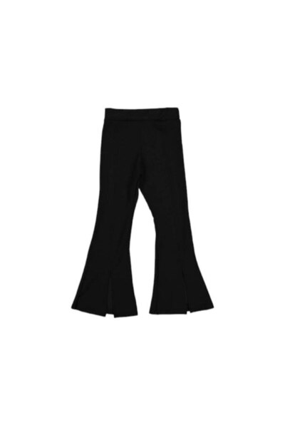 asiltr Kız Çocuk Rahat Kalıp İspanyol Paça Pantolon siyah renk