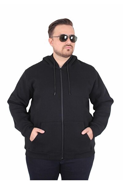 MocGrande Μεγάλο μέγεθος Unisex Hooded 3ip Sweat 11701 ΜΑΥΡΟ