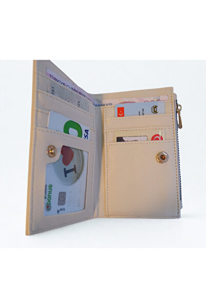 madam leman Women's Multi-Compartment Zippered Stylish Wallet 14X9 cm White