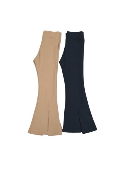 asiltr Kız Çocuk Rahat Kalıp İspanyol Paça Pantolon siyah renk