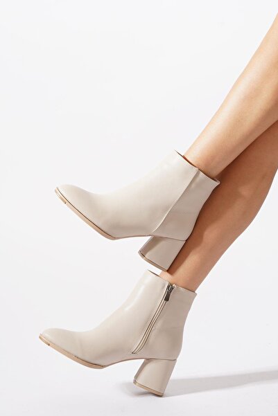 Moda Pie Sery Alçak Ökçe Kadın Topuklu Bot Ten cilt