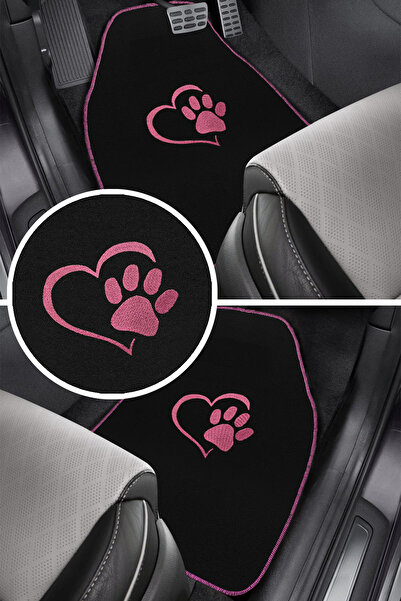 TUSBA MARKET Sevgili Köpek Pati Desenli Pembe Nakışlı Araç Halı Paspas Seti | Şık ve Sevimli Oto Paspas Aksesuar