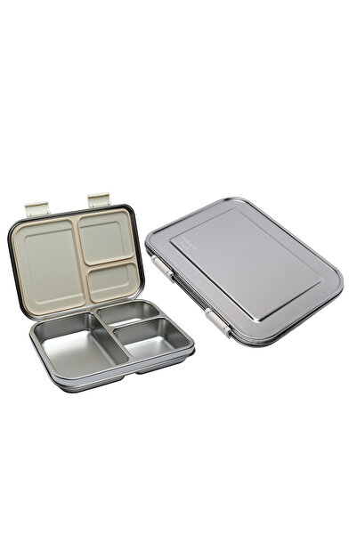 Bamboo Bark صندوق غداء مانع للتسرب - صندوق غداء من الفولاذ المقاوم للصدأ بثلاثة أقسام، تصميم مانع للتسرب