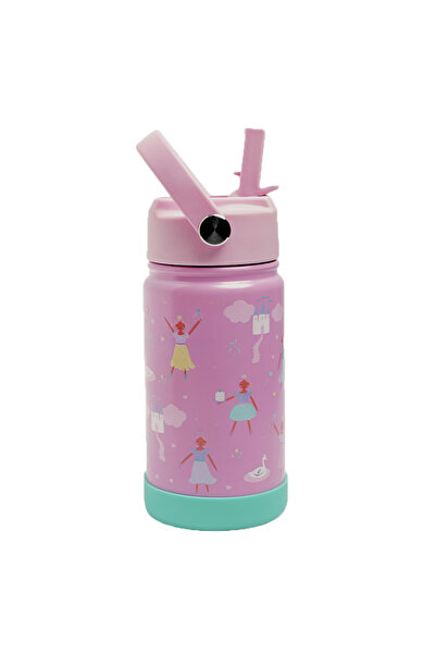 Bamboo Bark زجاجة مياه معزولة بتصميم قلعة الباليه الصغيرة مع شفاطة ومقبض - ترمس حراري مزدوج الجدار