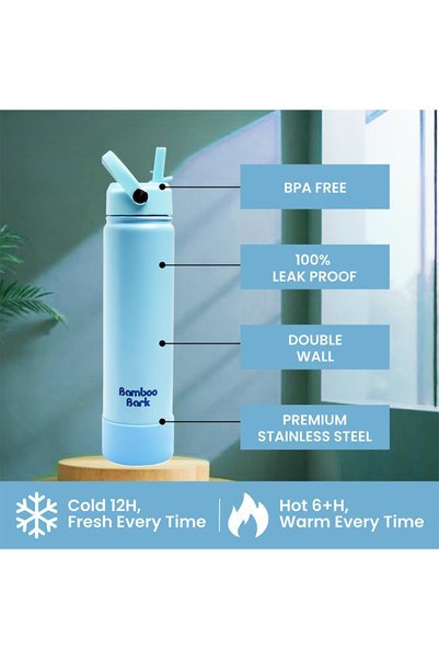 Bamboo Bark 750 ML Insulated Water Bottle with Sipper Lid – Stainless Steel Double Wall Vacuum Flask