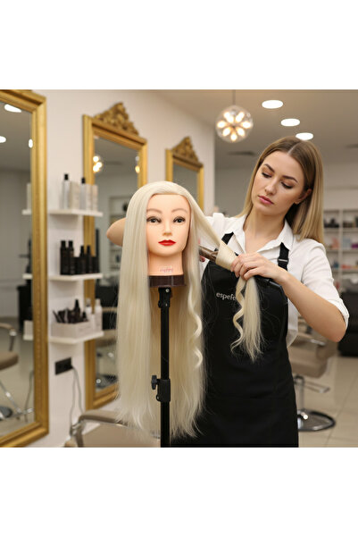 Mina Peruk PLATİN Kuaför Eğitim Mankeni / Yaki + Masa Aparatı